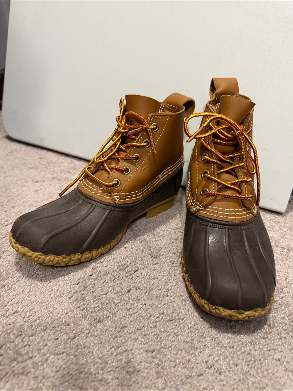 Two-Tone LL Bean Duck Boots in Brown and Dark Brown 8.5 women. See details below